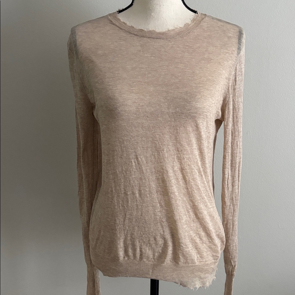 Cotton by Autumn Cashmere Sheer Distressed Edge Sweater, sz Small